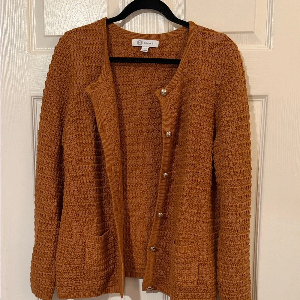 cristina B Rust Crochet-Style Button Cardigan - Picture 4 of 7